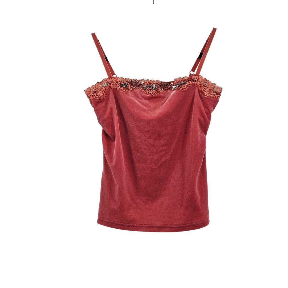 Y2K Moda International Pink Velvet Lace Sequin Cami Tank Top Fairy Medium